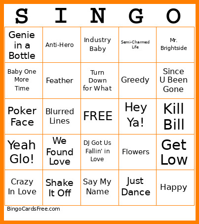 SlNGO Bingo Card