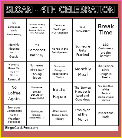 SLOAN - 4TH CELEBRATION Bingo Card