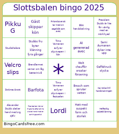 Slottsbalen 2025 Bingo Card
