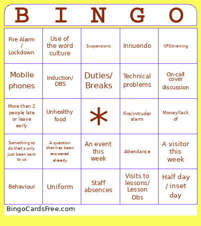 SLT Bingo Card