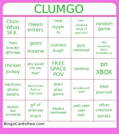 Slugmaville Bingo Card