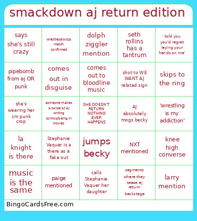 Smackdown Aj Return Edition Bingo Card