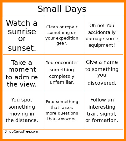 Small Days Sheet Bingo Card