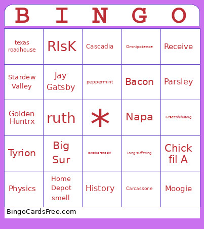 Small Group Bingo Card
