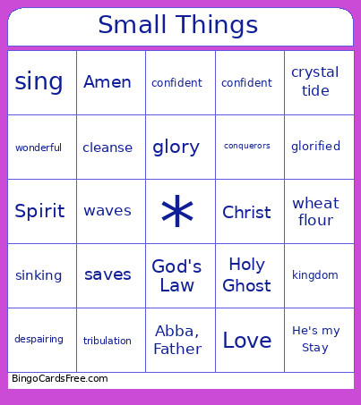 Small Things Bingo Card