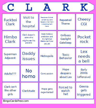 Smallville Bingo Card 2