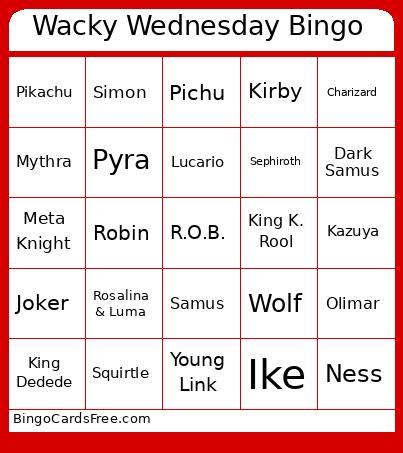 Smash Bros Ultimate Characters Bingo Card