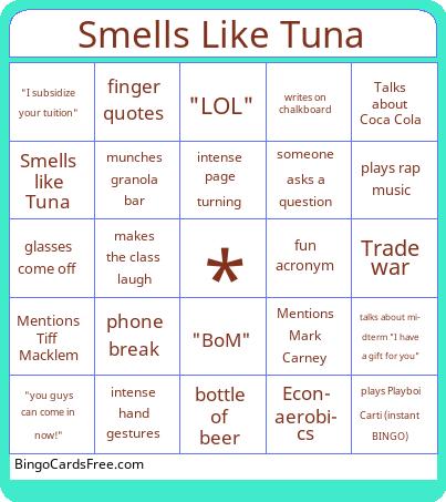 Smells like Tuna Bingo