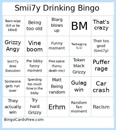 Smii7y Drinking Bingo
