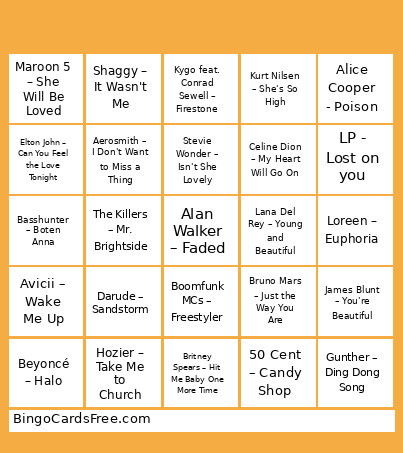 Smingel Musikkbingo Cards