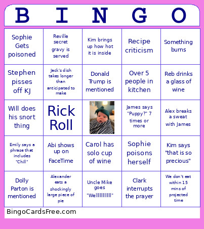 Smithsgiving Bingo Card