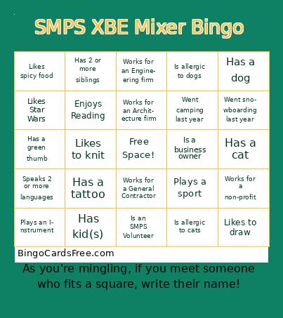 SMPS XBE Mixer Bingo Cards Free Pdf Printable Game, Title: SMPS XBE Mixer Bingo