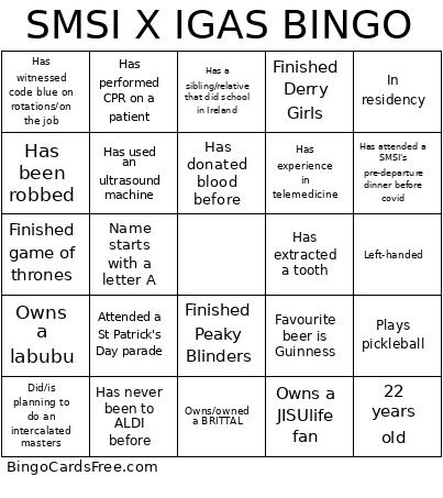 SMSI X IGAS Bingo Card