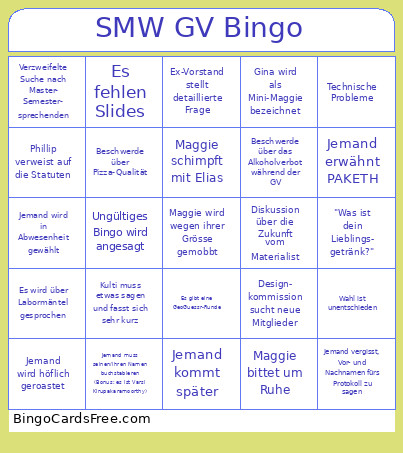 SMW GV Bingo Card