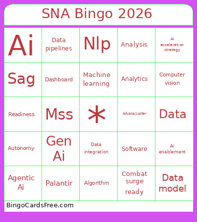 SNA 2026 Bingo Card