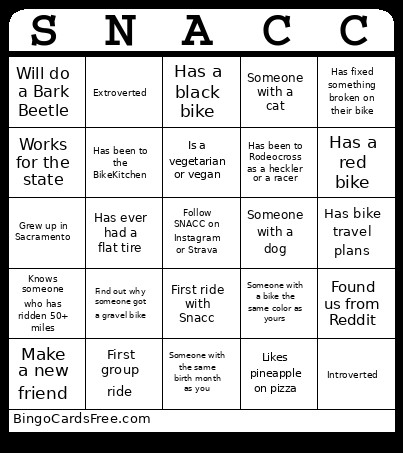 SNACC Bingo Card