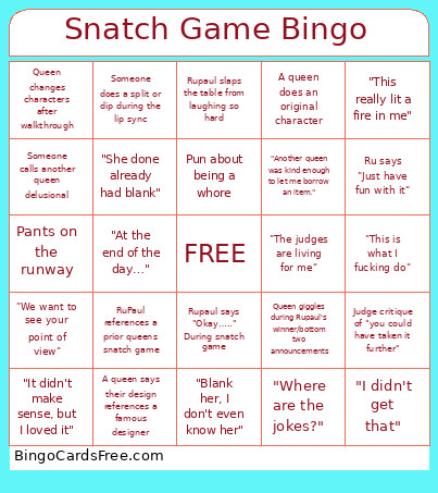 Snatch Game Bingo Card