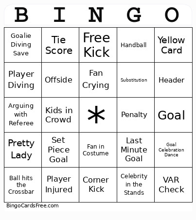 Soccer Bingo Card