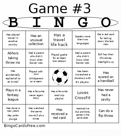 Soccer Game 3 Bingo Card
