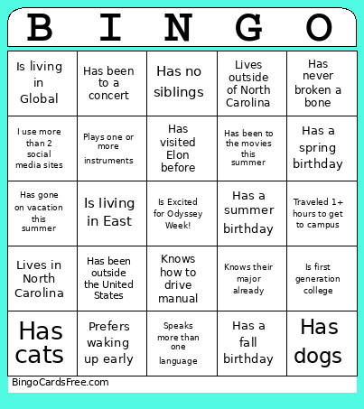 Social Bingo Card