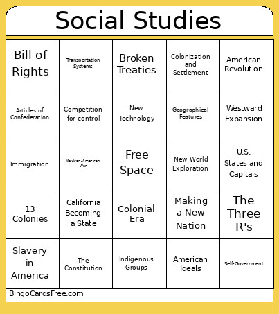 Social Studies Bingo Card