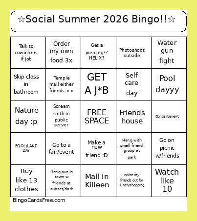 ☆Social Summer 2026 !!☆ Bingo Card