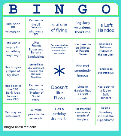 Social Work Bingo Card