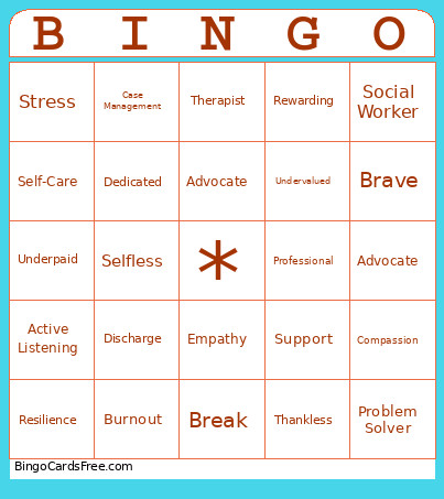 Social Work Bingo Card