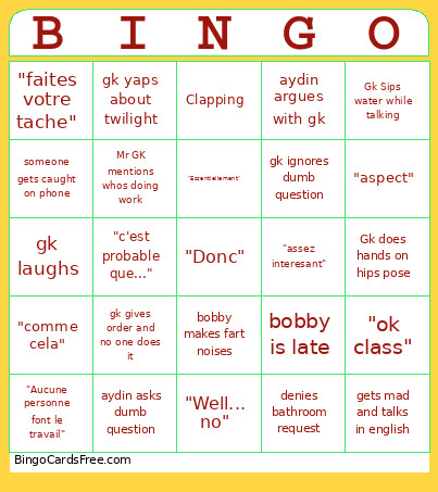 Socials Bingo Card