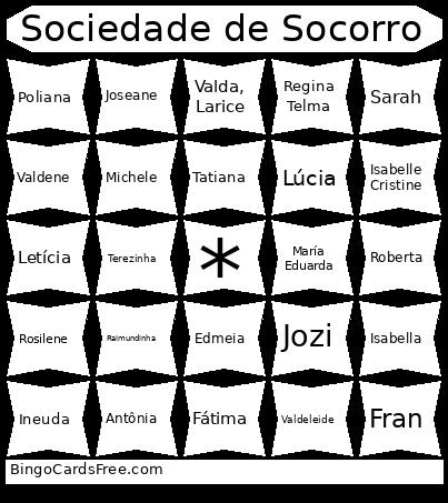 Sociedade de Socorro  Bingo Cards Free Pdf Printable Game, Title: Sociedade de Socorro