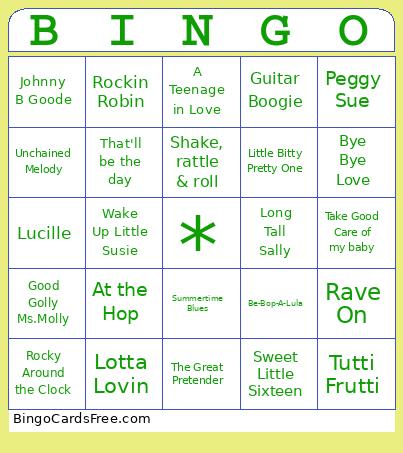 Sock Hop Bingo Card