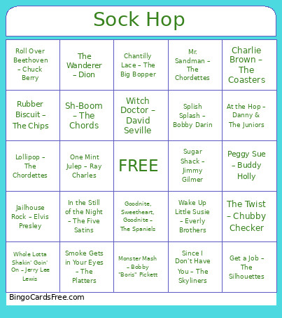 Sock Hop Bingo Card