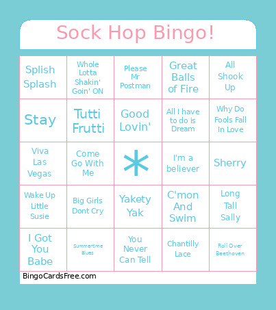 Sock Hop ! Bingo Card
