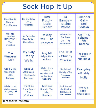 Sock Hop It Up Bingo Card