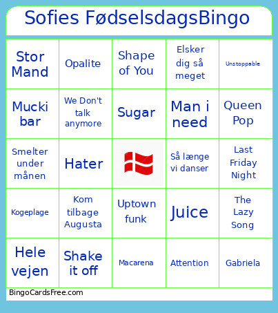 Sofies Fødselsdags Bingo Card