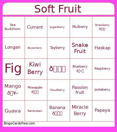 Soft Fruit Bingo Card