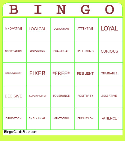 Soft Skills Bingo Card