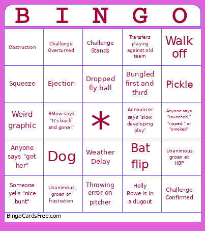 Softball Bingo Card