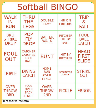Softball Bingo Card