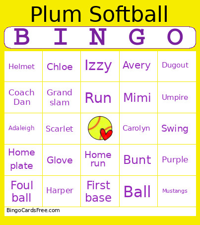 Softball Bingo Card