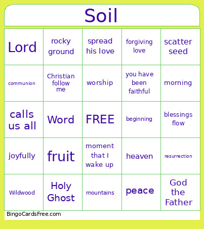 Soils Bingo Card