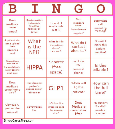 Solace Bingo Card