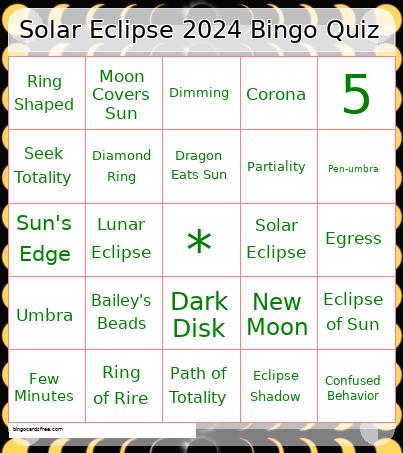 Solar Eclipse 2024 Bingo Quiz Cards Free Pdf Printable Game