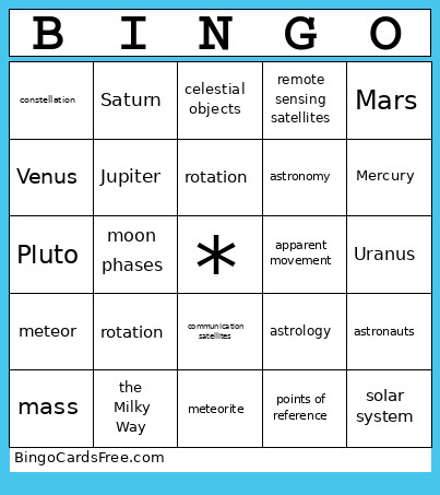 Solar System Bingo Card