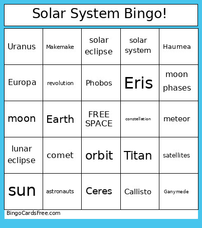 Solar System ! Bingo Card