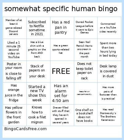 somewhat specific human bingo
