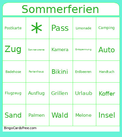 Sommerferien Bingo Card