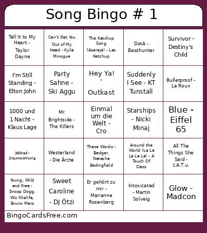Song Bingo # 1