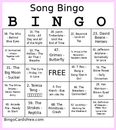 Song Bingo Card