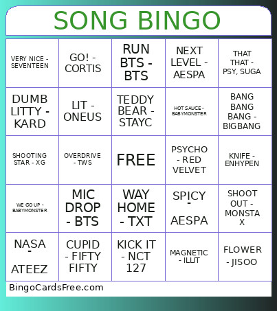 SONG Bingo Card